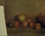 Higos, melocotones y uvas. 1948. Óleo/lienzo. 34,7 x 44,7 cm.