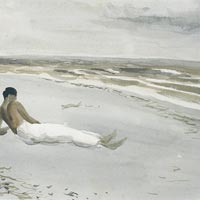 Cernuda en la playa. 1934. Gouache/papel. 22 x 30 cm.