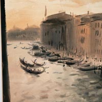 Tramonto a Venecia. 1953. Gouache/papel. 29 x 25 cm.