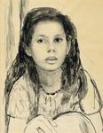 Cristóbal Hall. Retrato de Alicia. Tinta sobre papel. 45 x 34 cm